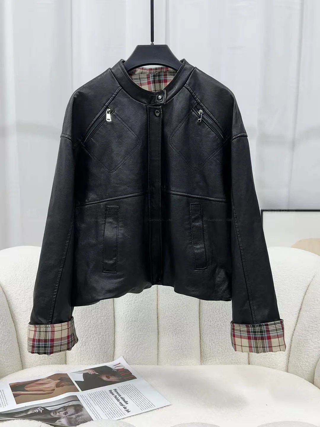 

2025 New Sle Women's Leather Vest eepskin ort Sve Slim Fit Faionable Commuter Sle Zipper Closure Long Sve