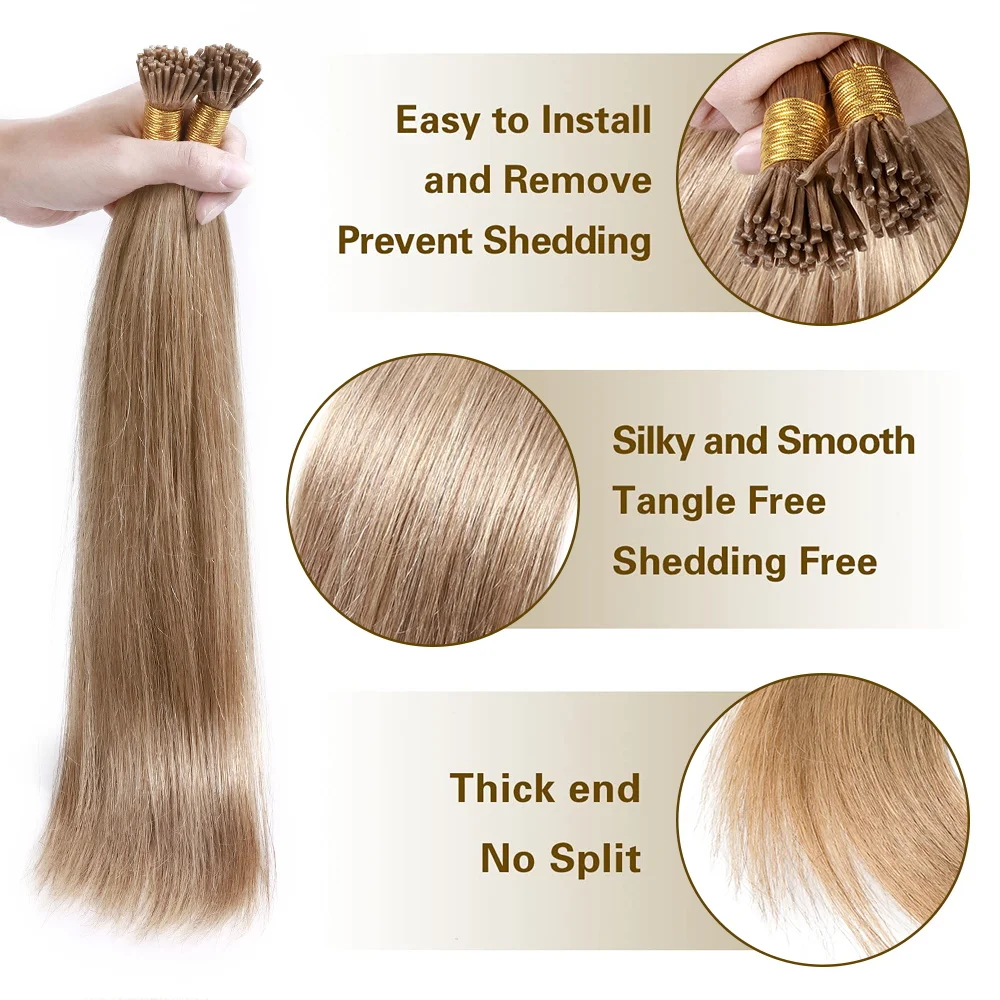 Straight Natural Fusion Hair Extensions I Tip Human Hair Extensions 50pcs/Set Keratin Capsules Blonde Color 1g/Strand 50g