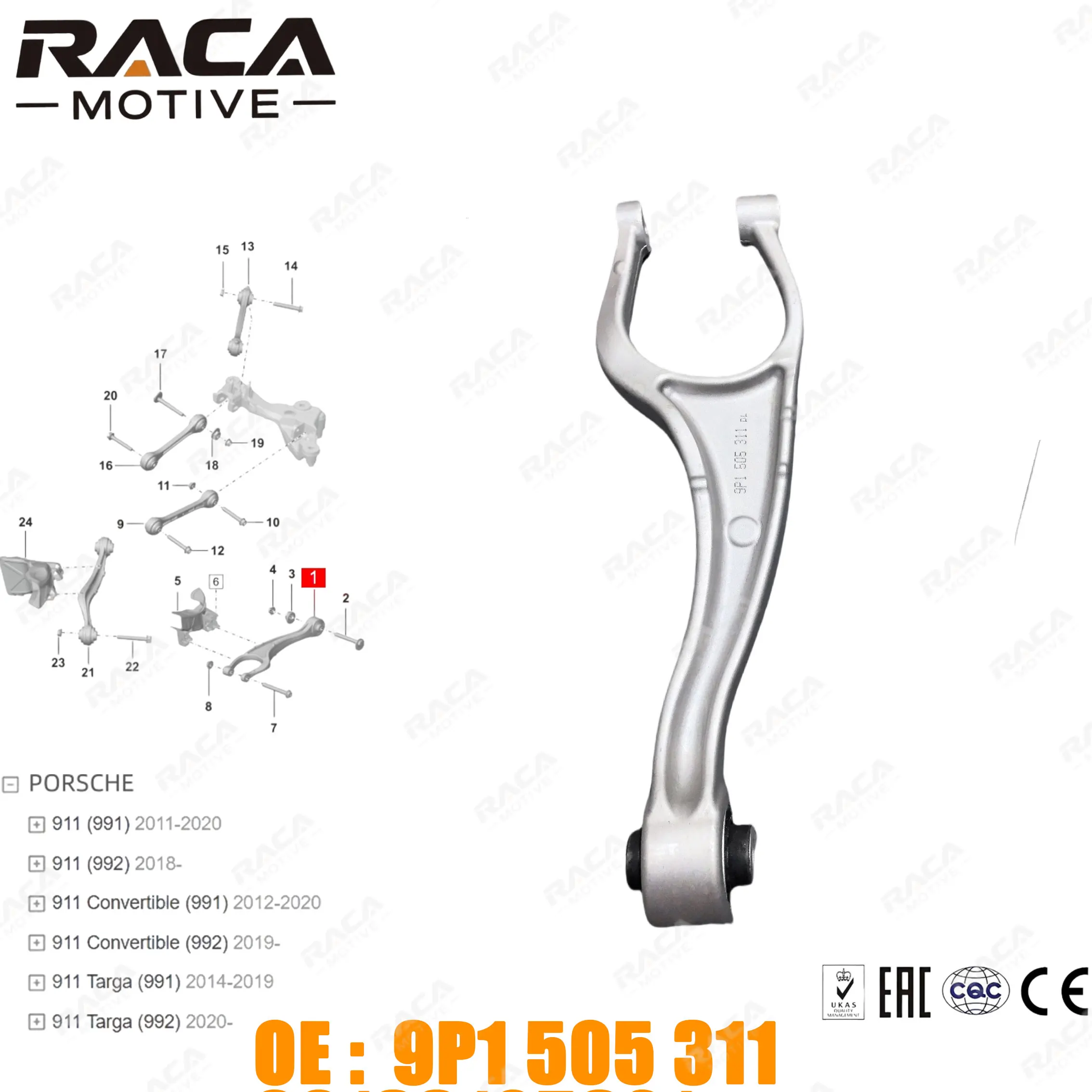 

Rear Axle Suspension Control Arm Suitable for Porsche 911/911 Convertible/911 Targa (991 992) 2011- 9P1505311 99133105321 99133105310 99133105302