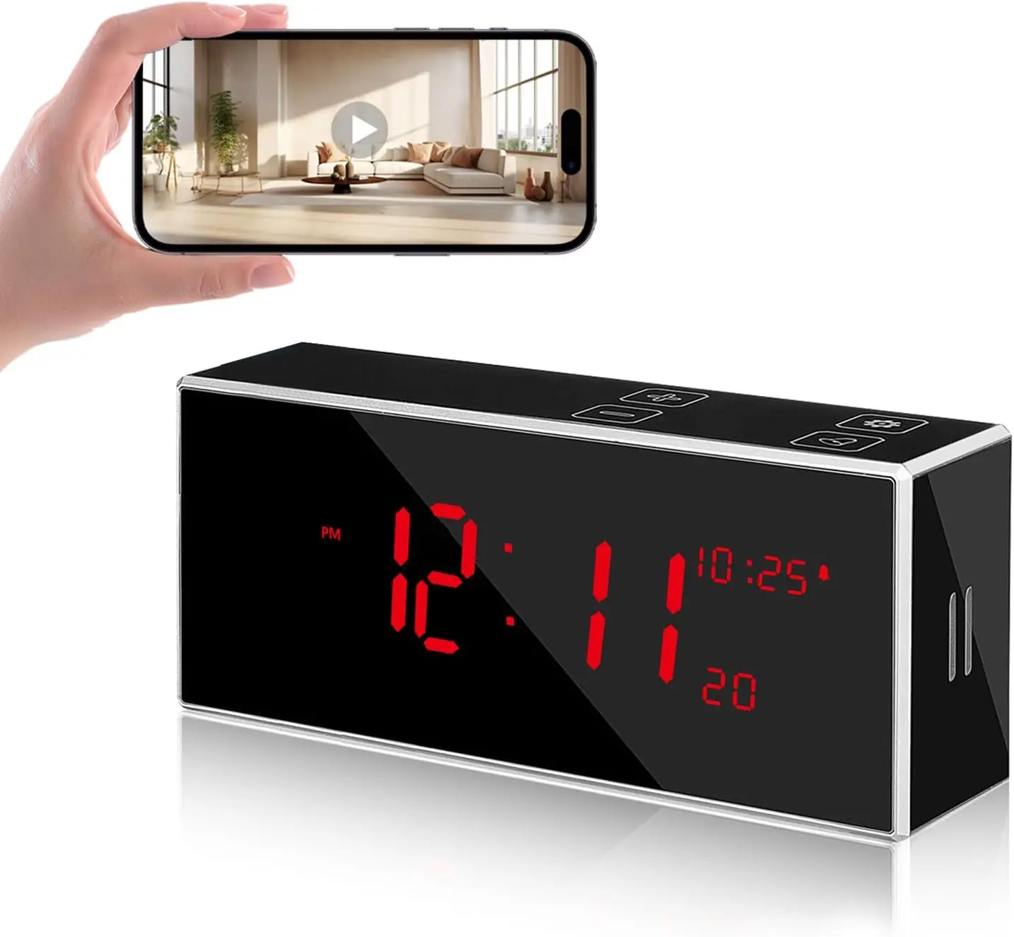 Wireless HD Camera Clock with Night Vision, Motion Detection, 160 Wide Angle for Home Security