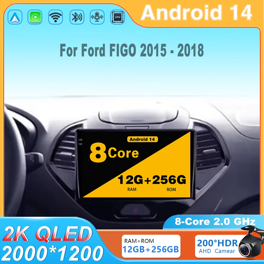 

For Ford FIGO 2015 2016 2017 2018 Android 14 Car Radio Multimedia Navigation Player No 2din DVD GPS 4G Unit WIFI autoradio 2 din