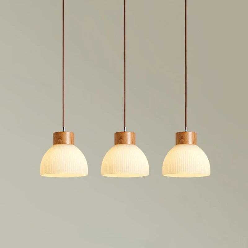 

Nordic Wood Glass LED Pendant Light Vintage Chandelier Lustre for Dining Room Kitchen Resturant Hanging Decoration Pendant Lamp