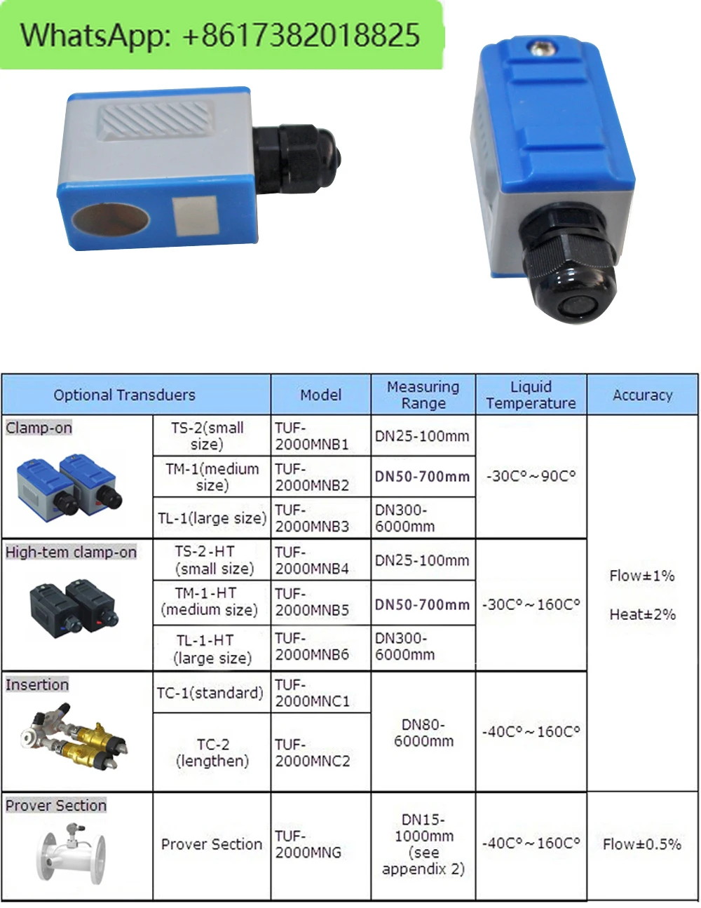 TUF-2000M TUF-2000B Flowmeter Sensor TS-2(DN25~100mm)/TM-1(DN50~700)/TL-1-HT/TC-1 Ultrasonic Flow Meter Transducer Accessories