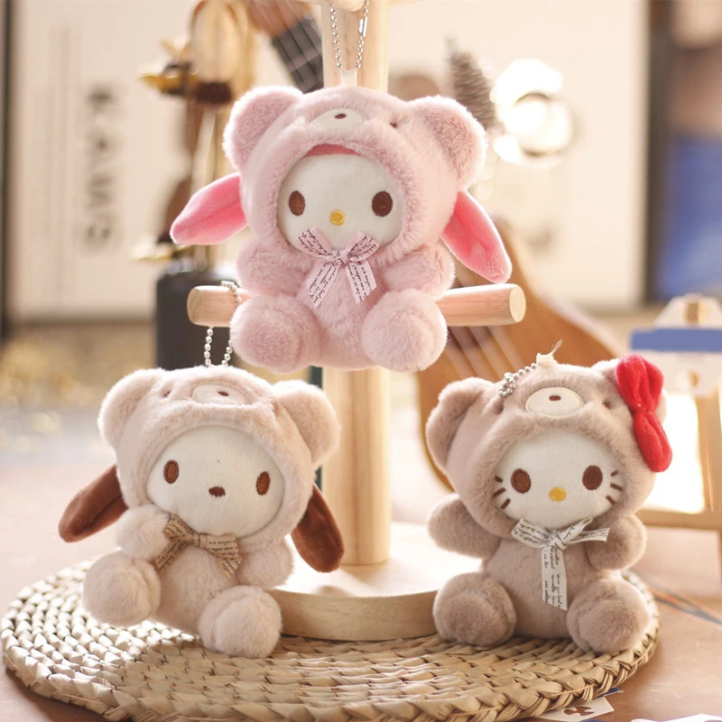 12cm Cute Cat Keychain Anime Plush Figure Pendant Accessories Cute Animals Toys Dog Cat Bag Hanger Keyring