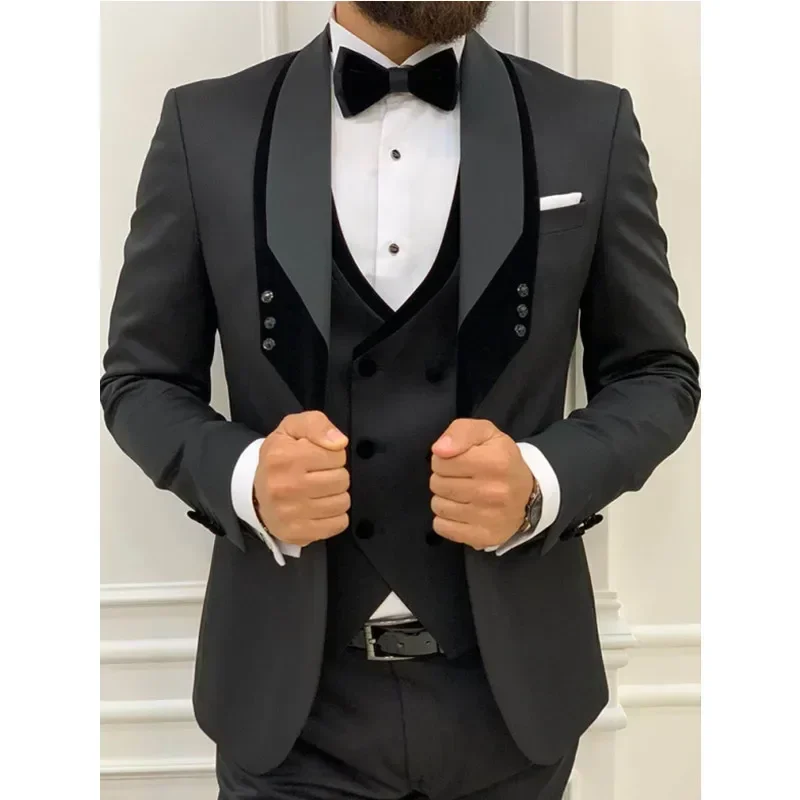 

2024 Latest Black Costume Homme Mariage Formal Fashion Slim Fit Suits For Men 3 Piece Groom Wedding Suit Tuxedo