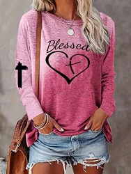 Letter & Heart Print T-shirt, Casual Long Sleeve Crew Neck T-shirt For Spring & Summer, Women's Clothing