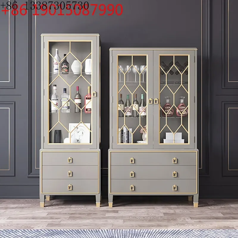 

European light luxury wine cabinet living room wall glass display cabinet solid wood display cabinet French side