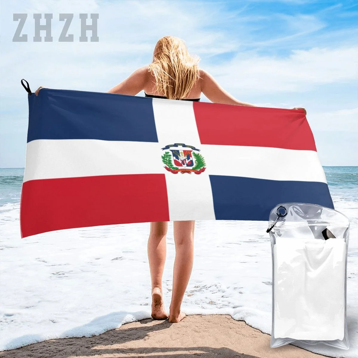 More Design Dominican Republic Flag Emblem Bath Towel Quick dry Microfiber Absorbing Soft Water Breathable Beach Swimming