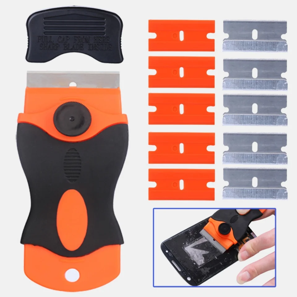 Auto Glass Cleaning Scraper Tool for Car Windows Stickers Non Scratch Scraper with Metal+Plastic Blades Oven Hob Scraper
