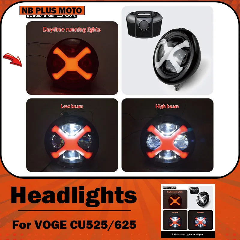 【Premium】For VOGE CU525/625 Retro-style LED Round Headlight Assembly with Angel Eye Function for High and Low Beams