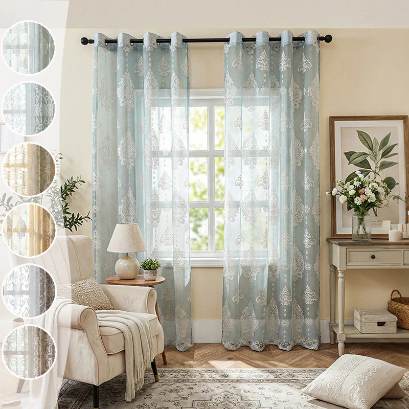 

1/2PCS Nordic Simple Fresh Lace Sheer Curtain Light Transparent Voile Window Screening for Home Bedroom Bay Window Living Room
