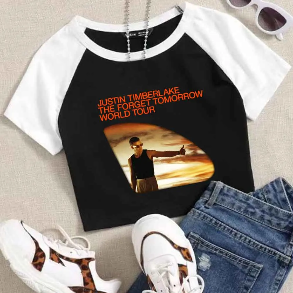 

Justin Timberlake The Forget Tomorrow World Tour 2024 Crop Tops T-Shirt Girls Super-short Fans Gift O-Neck Short Sleeves Fashion