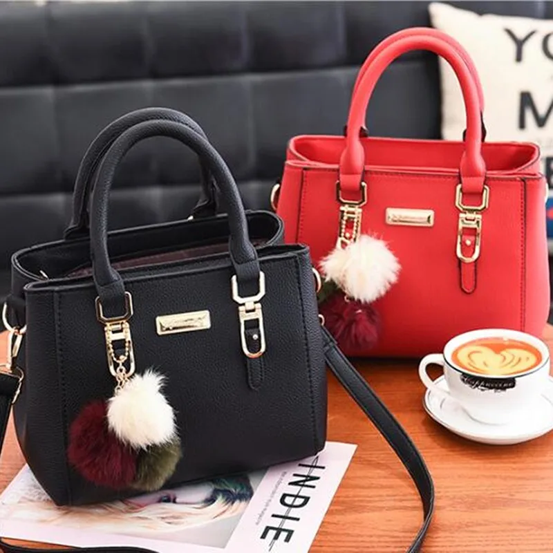 PU Leather Ladies HandBags Women Vintage Purse Plush Tassel Vintage Messenger Bags Tote Handle Boston Shoulder Crossbody Bag