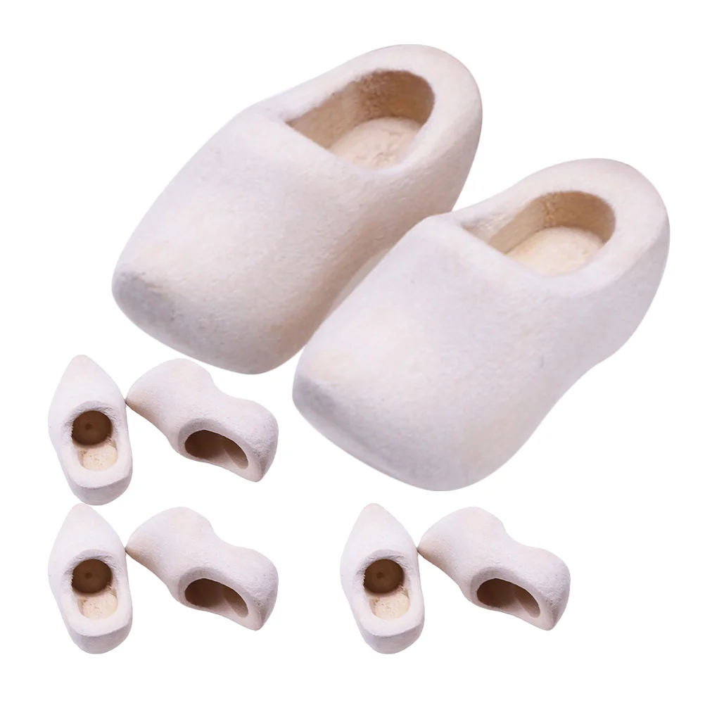 4 Pairs Clogs House Klompen Mini Wooden Shoes for DIY Unfinished Ornament Child