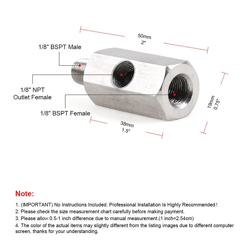 #82V (Silver)Stainless Steel Turbocharger Connector 1/8Inch BSPT Pressure Sensor,Automotive Parts & Accessories