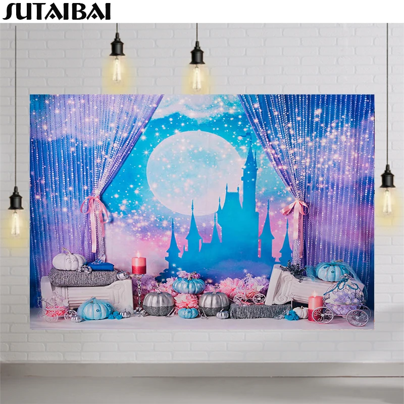 

FairyTale Photography Background Castle Pumpkin Carriage Princess Girl Birthday Party Cake Smash Decoration Backdrop PhotoStudio