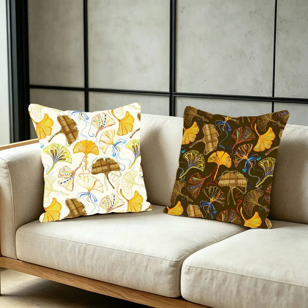 Ginkgo Leaves Art Throw Pillow Cover Neutral Decor Cushion Cover Soft Sofa Couch Bed Home Decor Pillow Case