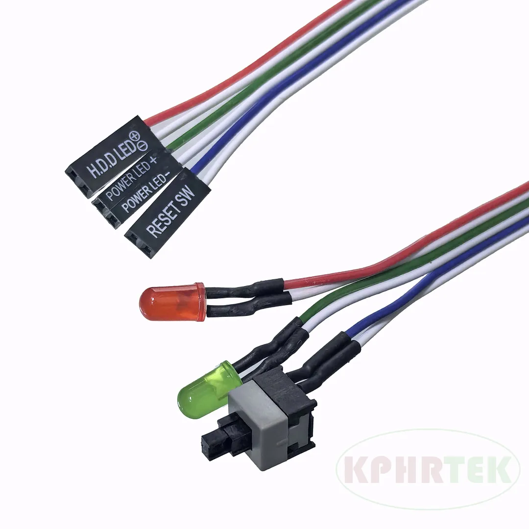 Computer Case  PC Reset Switch with LED Lights, ATX Power Supply Reset HDD Switch, 27-inch Long ATX Case Front Bezel Wire Kit