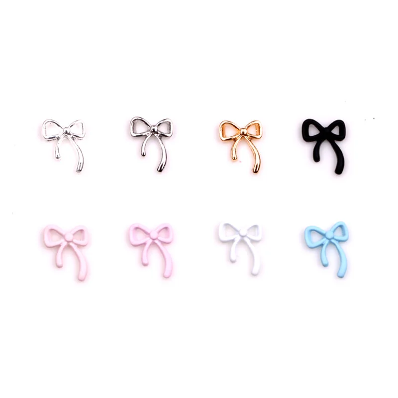 TSZS 10pcs/Lot Korea Kawaii Bow Ribbon Nail Art Sharms Metal Cute Colorful Bowknot Ribbon Nail Art Decoration