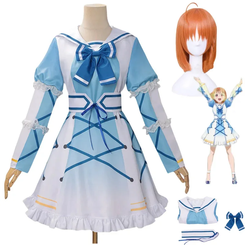 Anime Love Live Sunshine Takami Chika Cosplay Costume 100th Anniversary Blue Princess Dress Wig Girl Ball Anime Conference Set