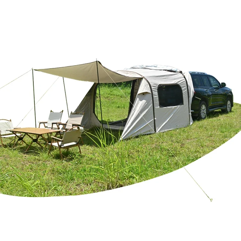 Popular Design  2 Doors Opening Mesh Window Inflatable SUV Tents Camping Hiking Long Car Travelling Air Filling Car Tent