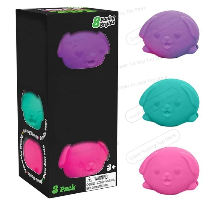 Schylling NeeDoh Cool Dogs The Groovy Glob! Squishy, Squeezy Cute Little Bear , Stretchy Stress Balls Assorted Colors - 3 Pack