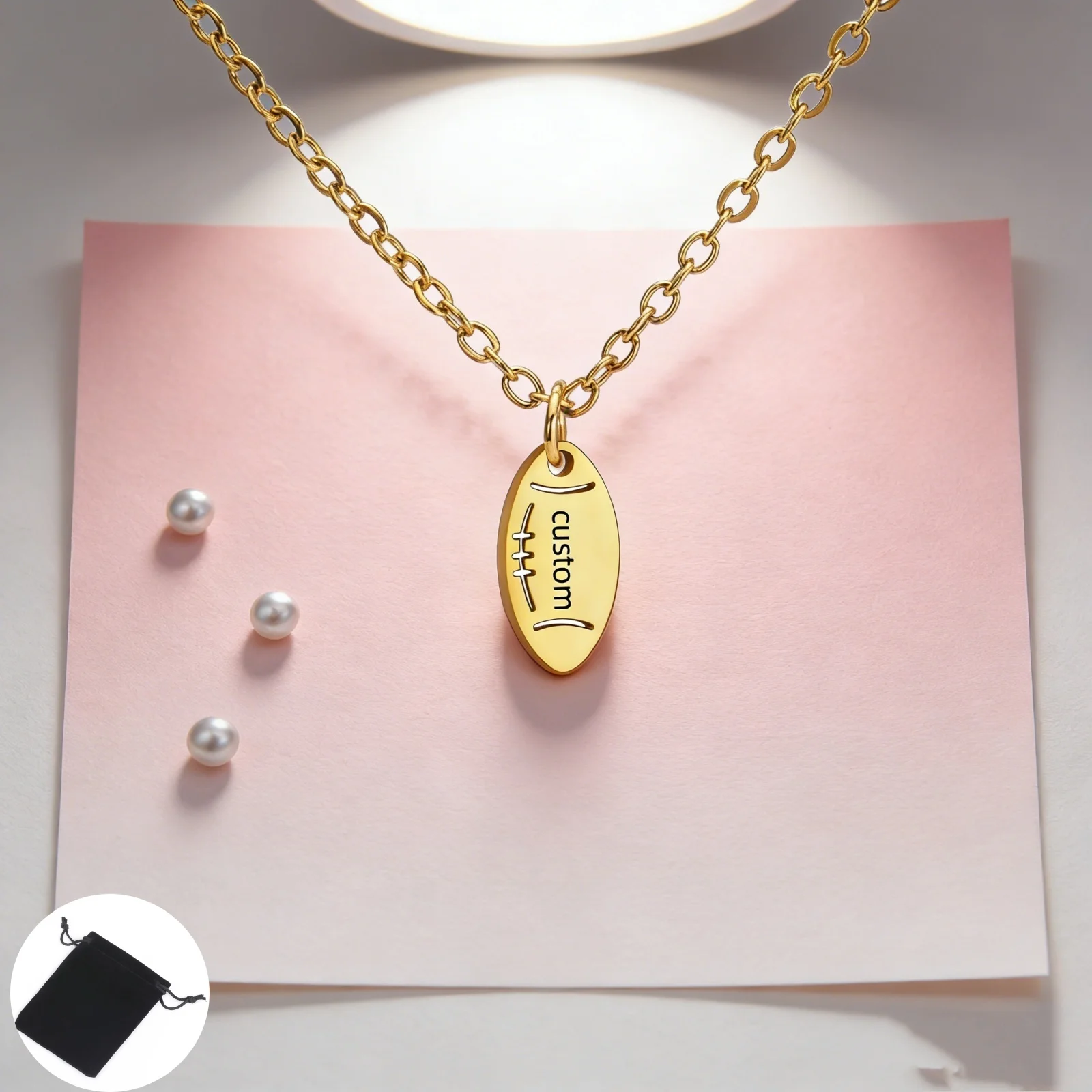 Customized Name Text Rugby Sports Necklace Stainless Steel Carving Name Necklace Fashion Men's and Women's Jewelry