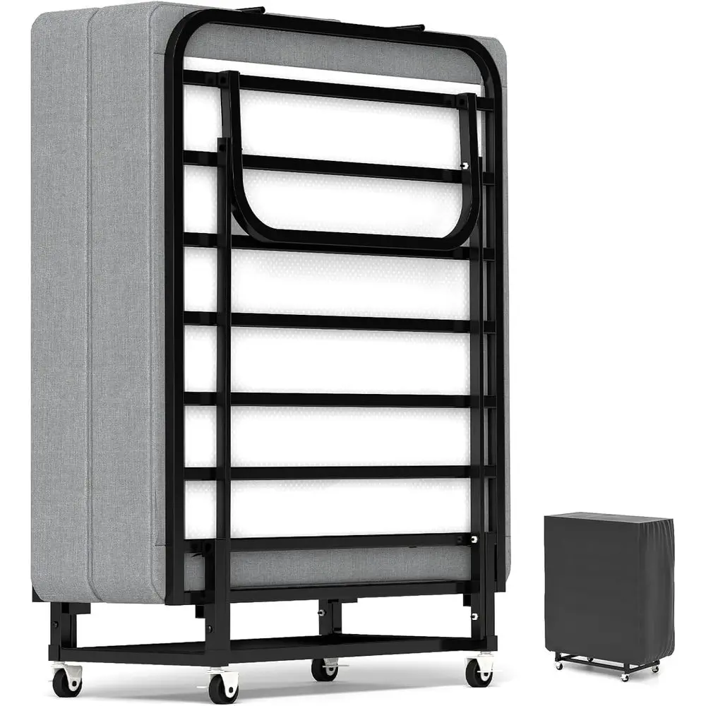 Rollaway Bed with Mattror Adults, olding Portable Gt Bed with Wheels, oldable Metal e, Space-Saving Design, Easy Storage, No Ass