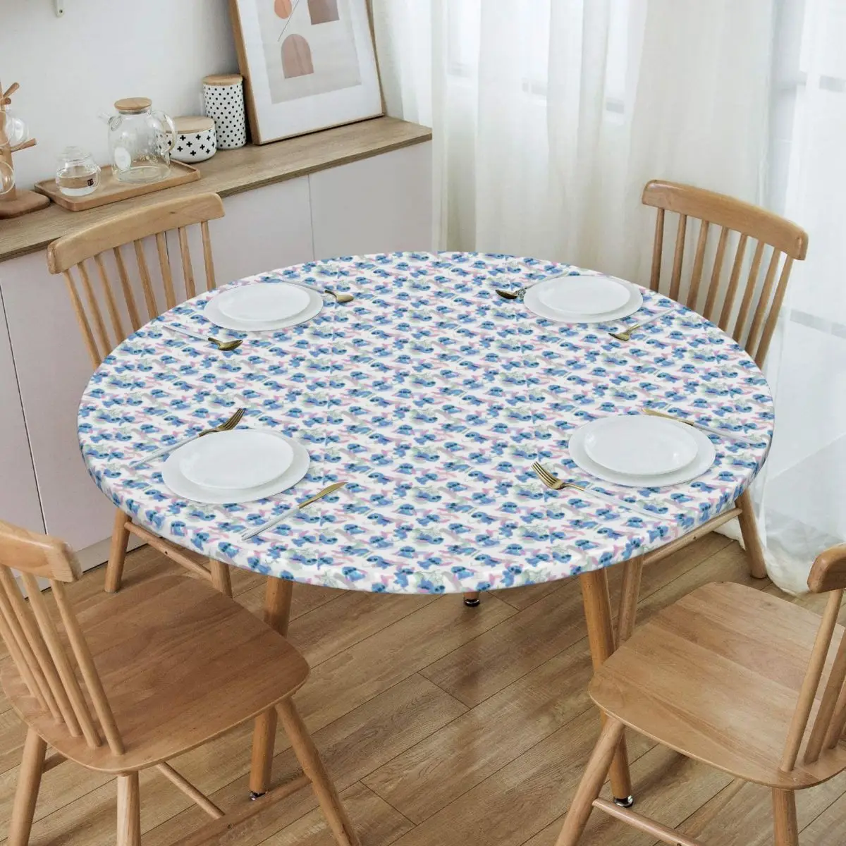 Customized Round Kawaii Stitch Tablecloth Fit 45