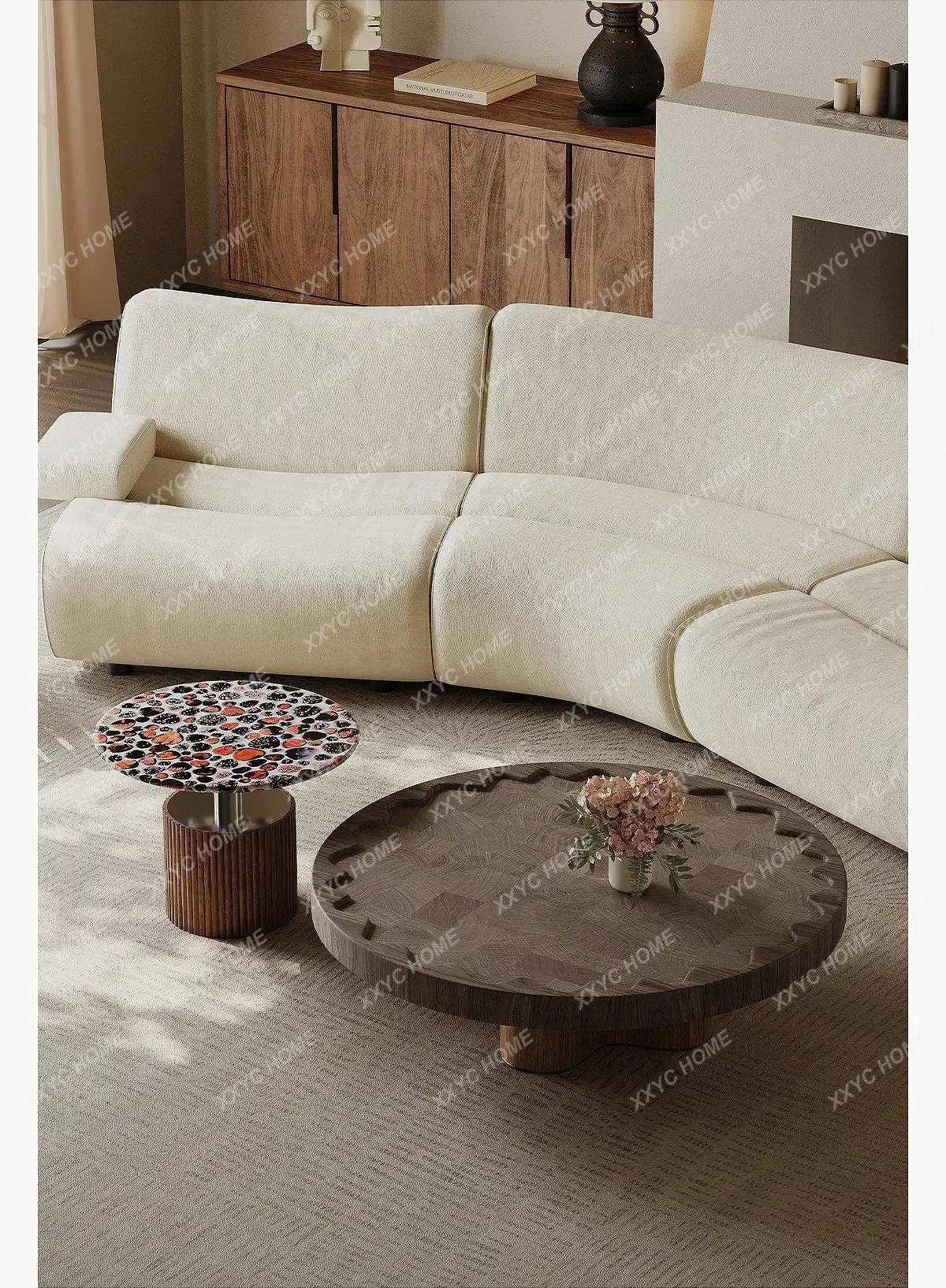 BJ Medieval Style Coffee Table Living Room Home Minimalist Retro High-end Atmosphere Creative Fashion Artistic Sense Round