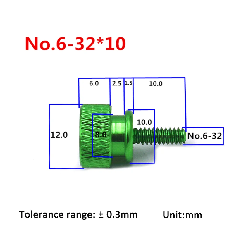 2-10pcs UNC 6#-32 Length 10mm Aluminum Alloy Knurled Hand Tighten Thumb Screw Hand Grip Knob Step Bolt Computer Case DIY Anodize