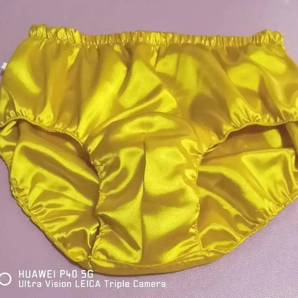 Men Glossy Ice Silk Satin Lingerie Panties Plus Size Underwear Sexy Medium Waist Briefs