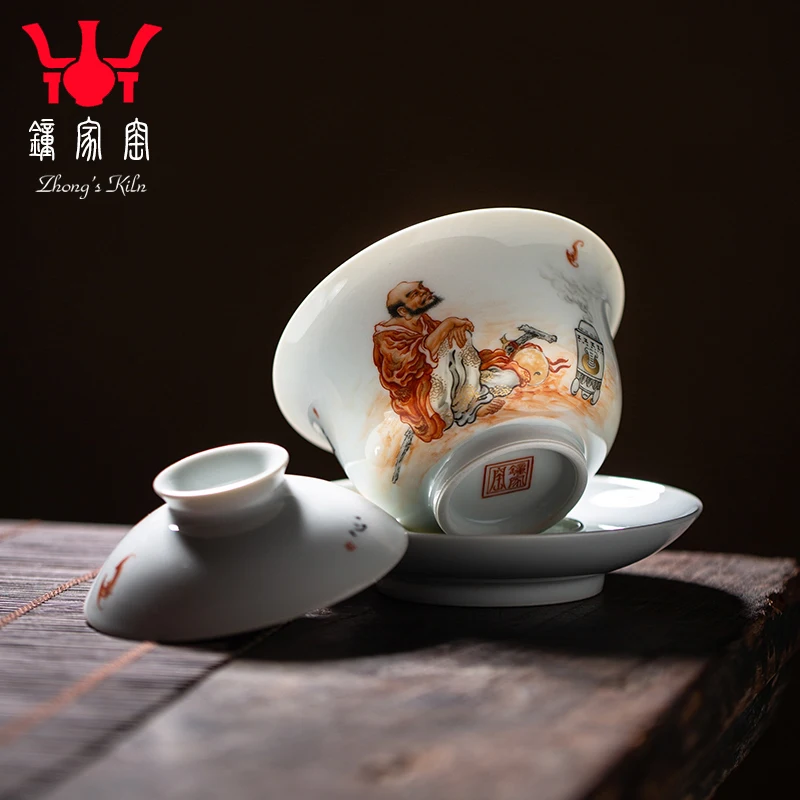 

Zhongjiayao Cup Jingdezhen Handmade HigH-end Covered CeramiC Kungfu Tea Bowl Alum Red Tiger Arhat