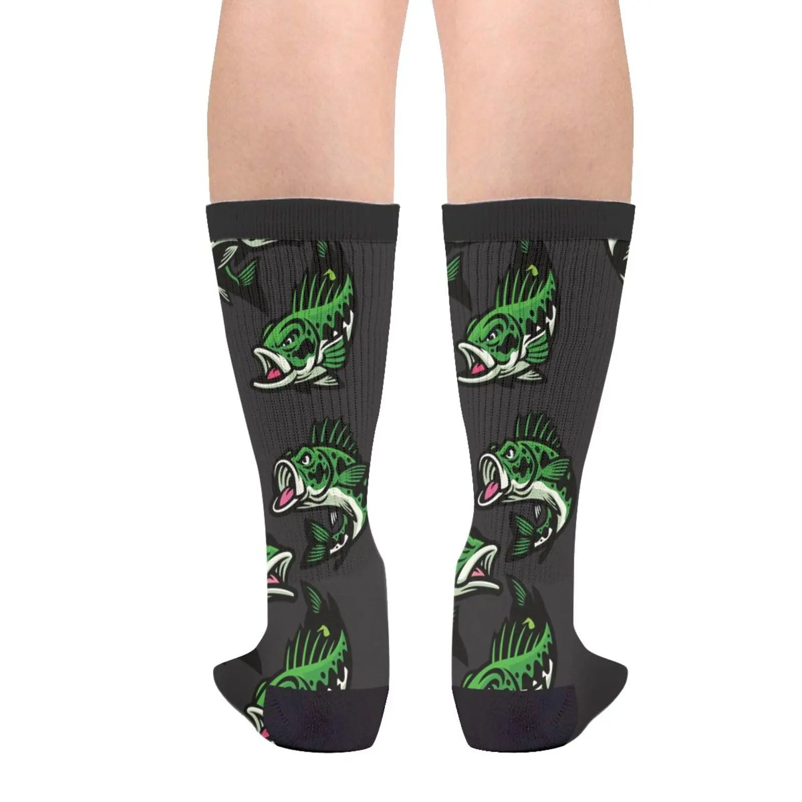 Angry Cartoon Largemouth Bass Fish Large Mouth Lake Casual Funny Funky Novelty Socks For Men Women