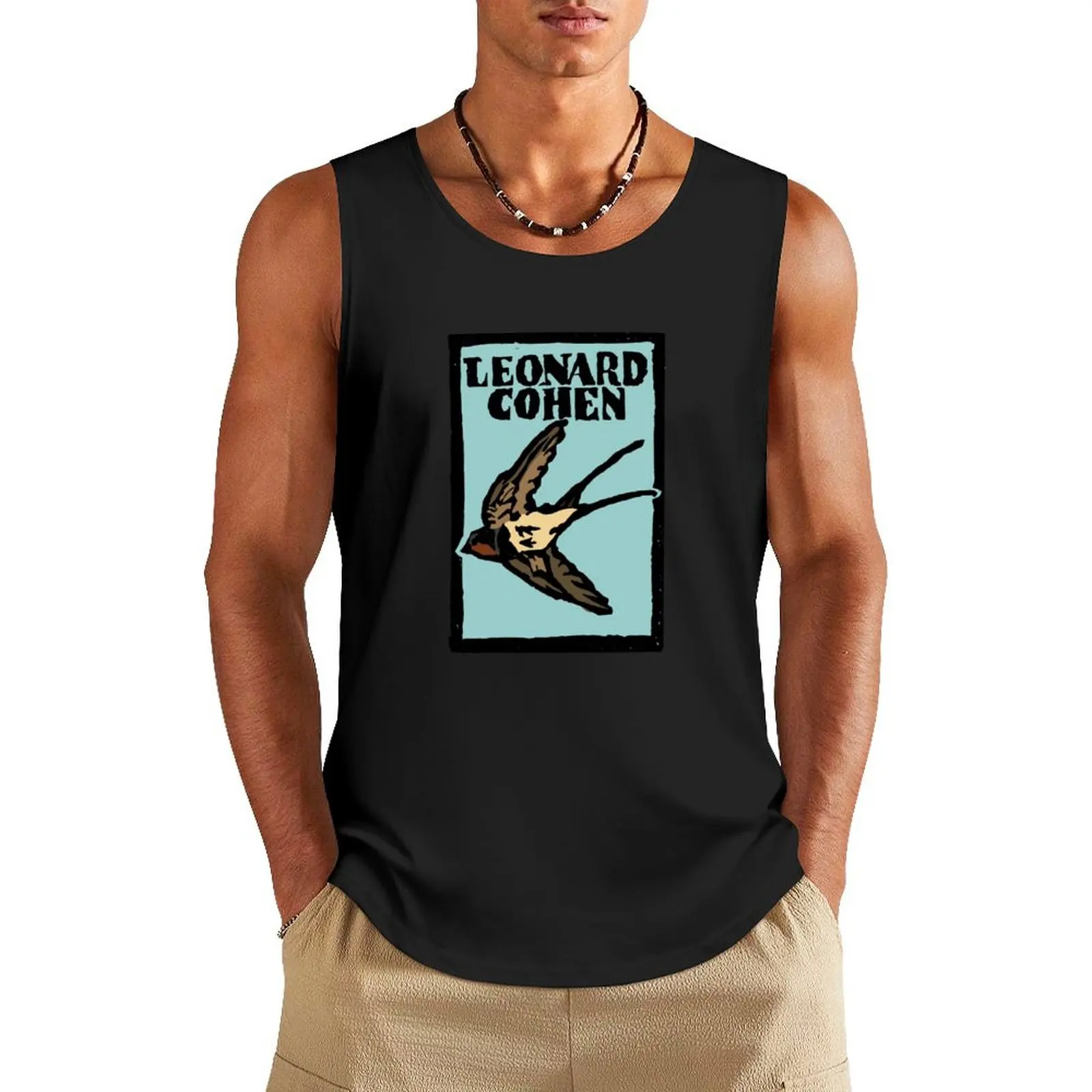 Leonard Cohen Swallow linocut illustrations Tank Top Muscle fit muscular man