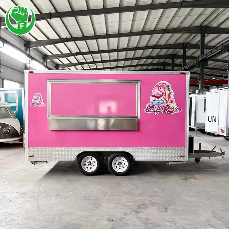 2025 Hot Selling Factory Outlet Multipurpose Mobile Electric Fast Food Snack Beverage Drinks Pink Food Trailer