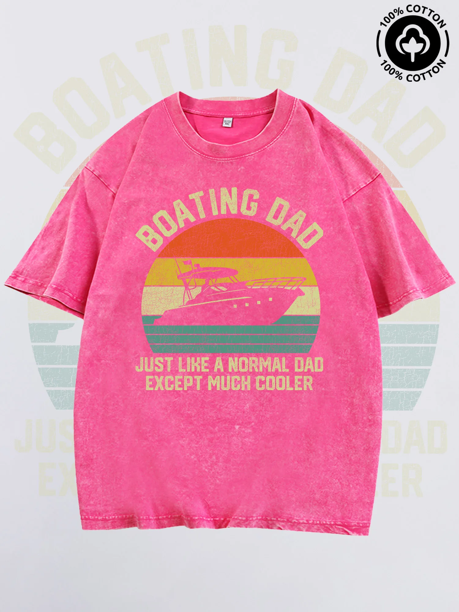 

Cooler Boating Dad Men's Graphic Tee, Pure Cotton Vintage Pink T-Shirt, Lightweight Drop Shoulder Tee