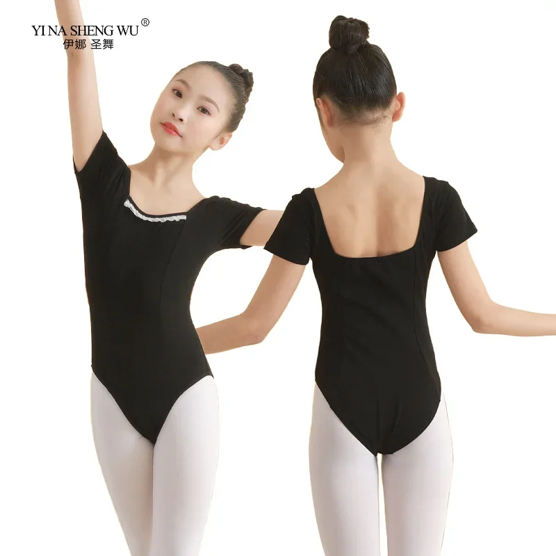 

Гимнастический трико для девочек, балетные трико, одежда, танцевальная одежда, боди с короткими рукавами, танцевальные трико, боди с квадратным вырезом для детей