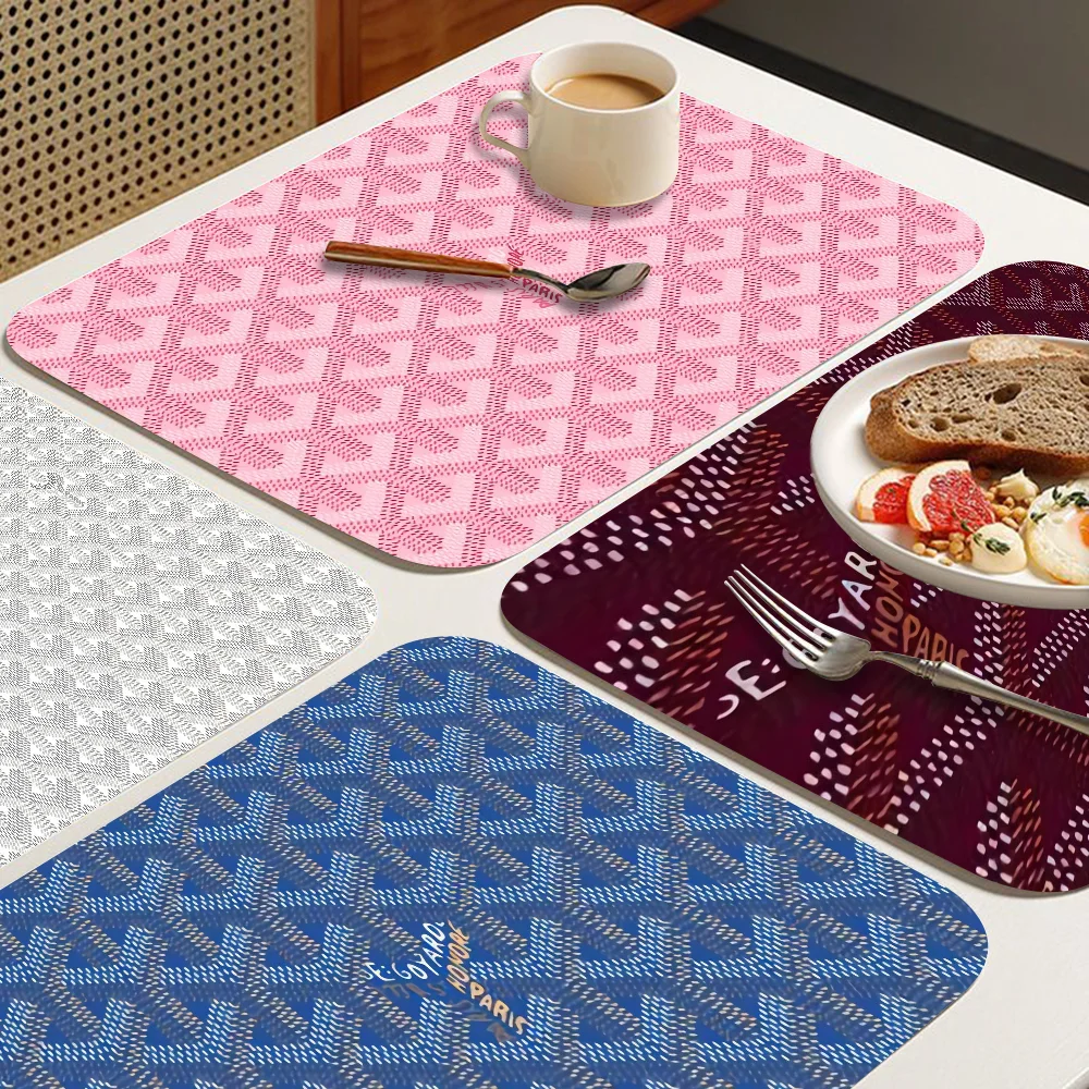 Fashion G-Goyards Design Quick Drying Dish Mat Printed Kitchen Tableware Coffee Draining Pad Dinnerware Cup Bottle Placemat