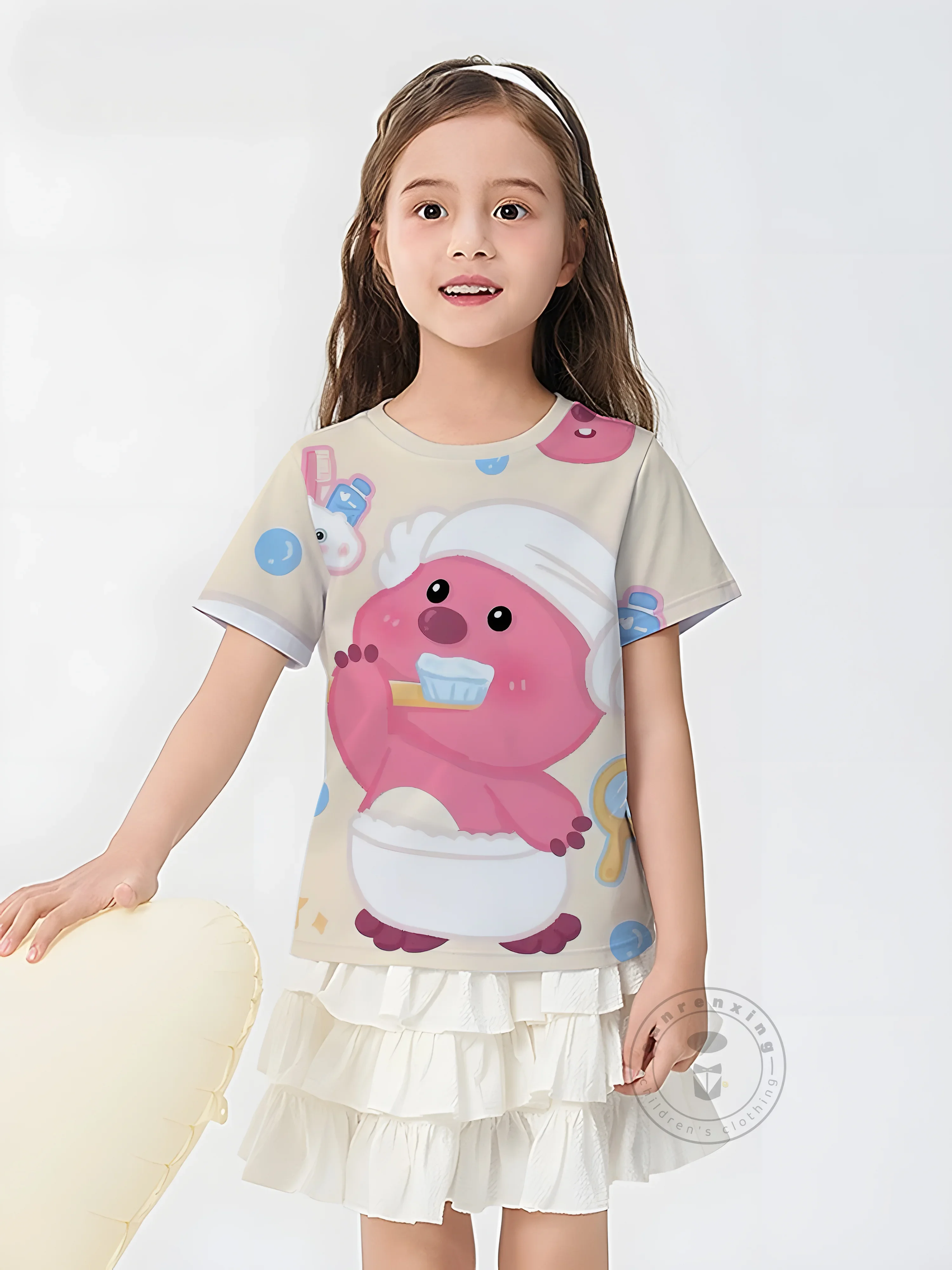 العصرية الساخن Loopy ثلاثية الأبعاد طباعة الفتيات تي شيرت قصير الأكمام الجولة الرقبة Kawaii الصيف رداء علوي غير رسمي للأطفال 3-14 سنة مريحة