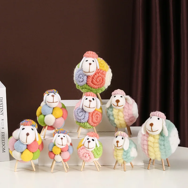 Mini Table Ornament Sheep Figurines Miniatures Wool Felt Lamb Cute Toys Desktop Decor Home Furnishings Cartoon Kid Gifts