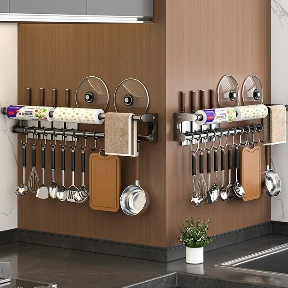 

Stainless Steel Kitchen Holder Wall-mounted Multi-functional Kitchen Storage Rack Punch-Free Wall Storage