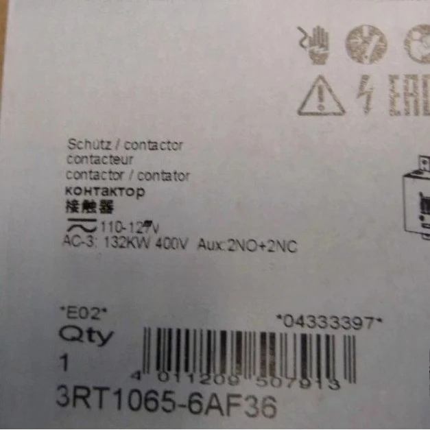Brand New Orignial 3RT1065-6AF36 3-Pole Contactor Fast Delivery