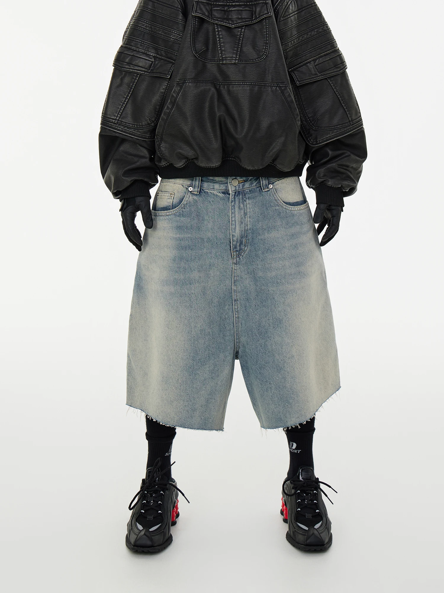 

Retro Waed Distred Denim orts Loose Fit Whisker Knee-length Five Parts Trendy Men's Jeans Casual Summer orts