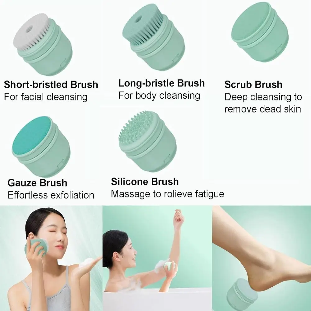 With 5 Brush Heads Dual Handle Bath Brush Long Handle Rechargeable Body Scrubber Exfoliating Massage 2 Speed Modes