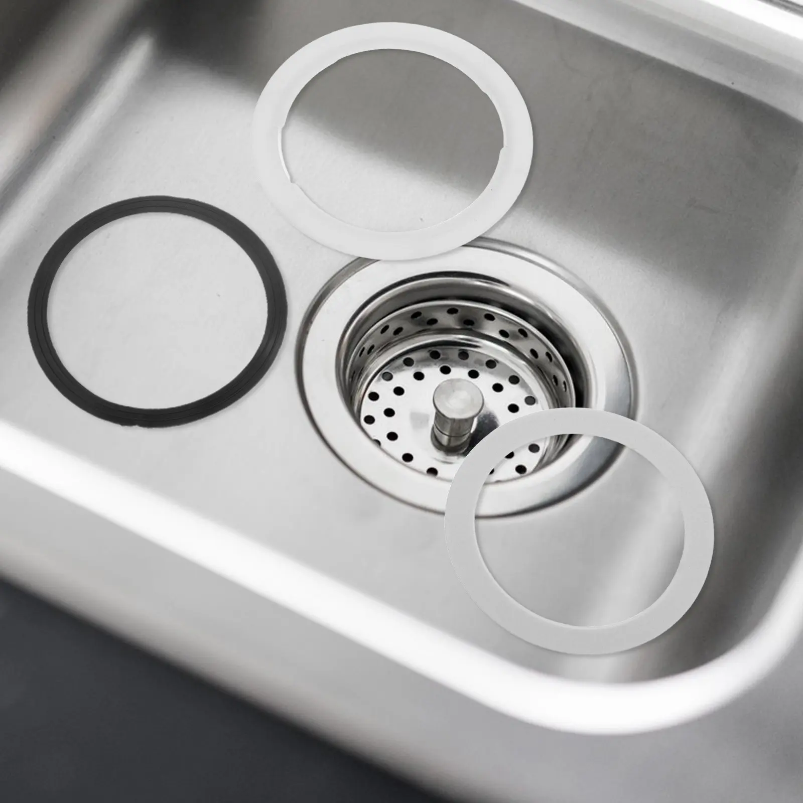 6Pcs Sink Drain Strainer Seal Kit 110Mm Flange Rubber Washer Nut Assembly for Kitchen Sink Vegetable Basin Leak Proof