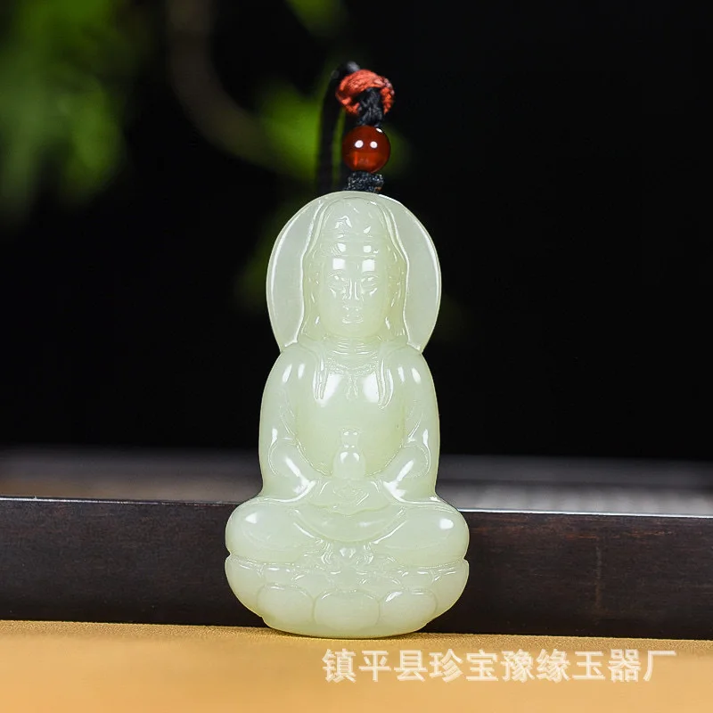 Hetian Net Bottle Bodhisattva Pendant Natural Men and Women Three-Dimensional Guanyin Jade Pendan