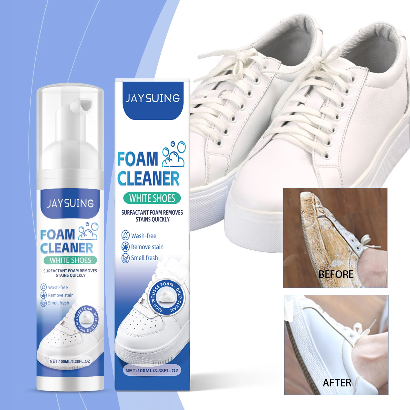 White Shoes Foam Cleaner No Rinse Sneaker Cleaning Foam Whitening Stain Remover Quick Dry All Materials Leather Canvas Care