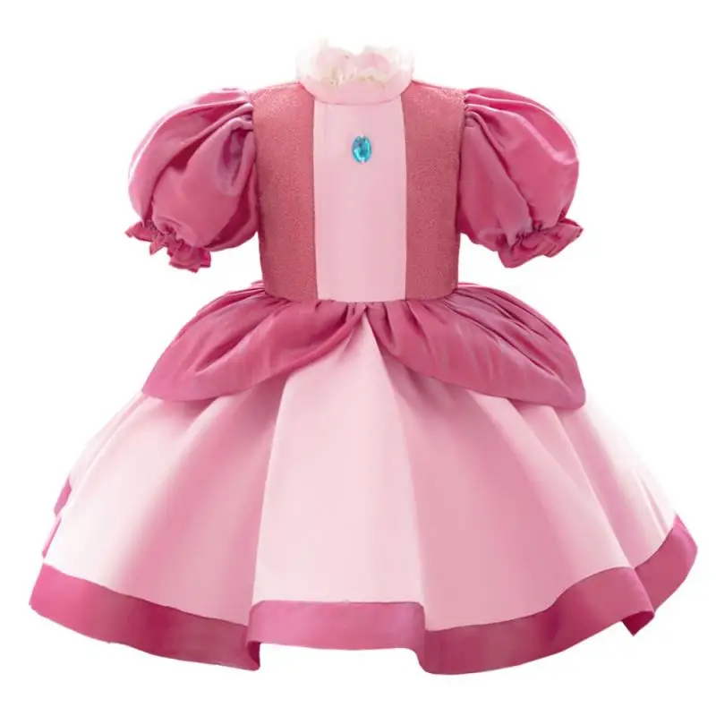 

Little Girl's New Princess Peach Dress with Bubble Sleeves Patchwork Role-Playing Dress Halloween Christmas Cosplay Dress