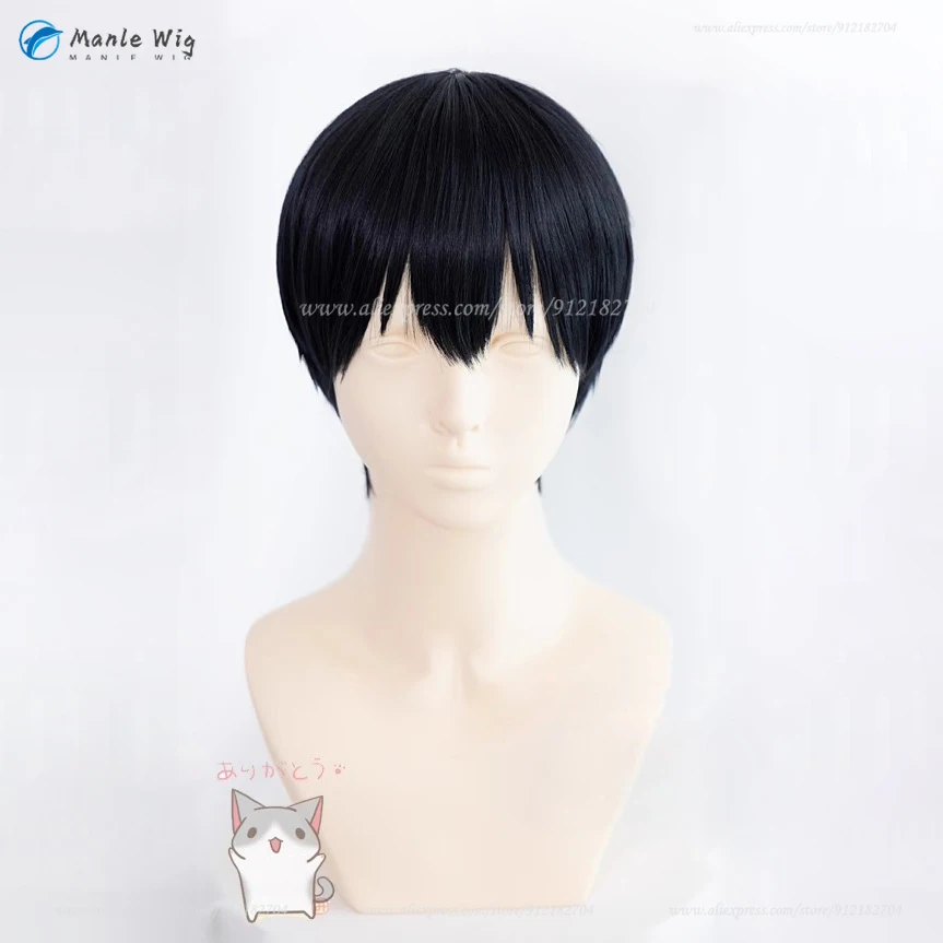 Tobio Kageyama Cosplay Wig Scalp Short Black Wig Cosplay Anime Cosplay Wigs Heat Resistant Synthetic Wigs Halloween Party Wigs